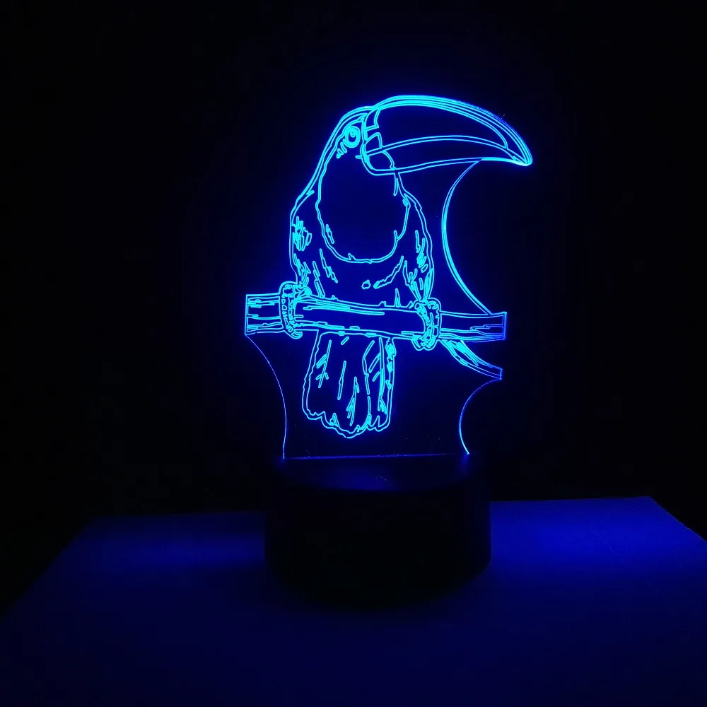 Новинка попугай птица 3D 7 цветов LED USB сенсорный ночник изменение романтическая