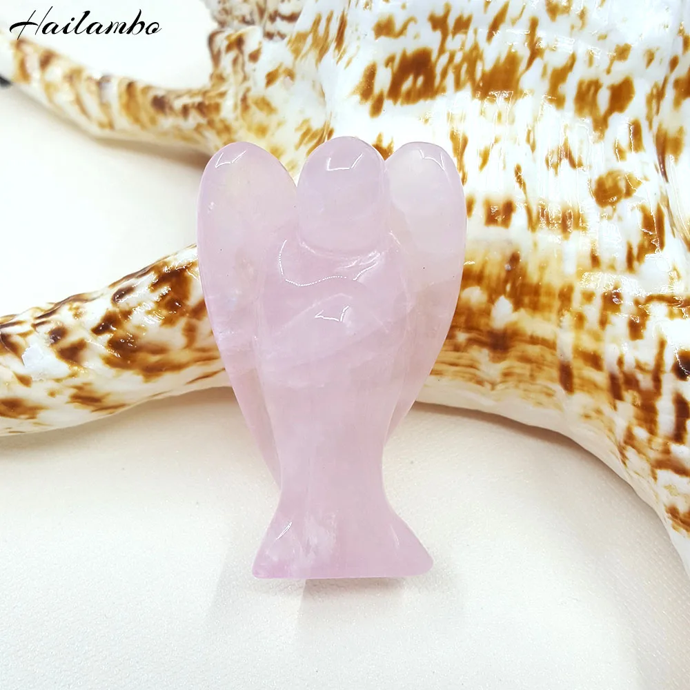 10pcs Elegant Natural Rose Pink Quartz Crystal Beads Angel Statue Carved Standing Figurine With Wing Pendant Charms TS08# | Украшения и