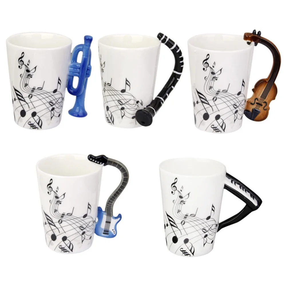 Музыкальная кружка с ручкой в форме скрипки фарфоровая чашка черная заметка | Дом