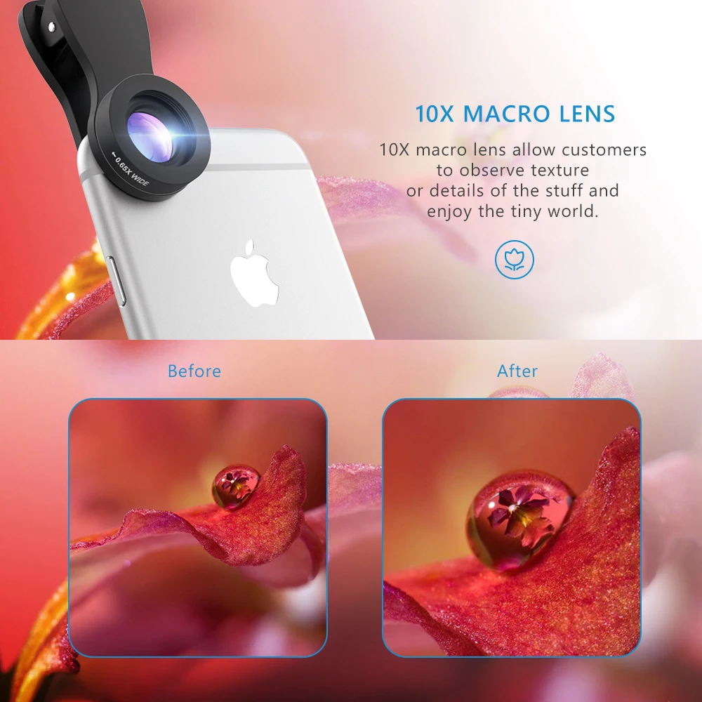 Оригианл MPOW 3 в 1 пристегивающийся объектив для камеры телефона комплект 180