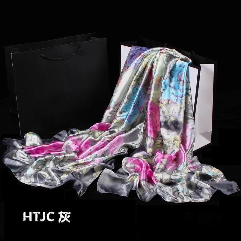 Женский атласный шарф из искусственного шелка винтажный с цветочным принтом