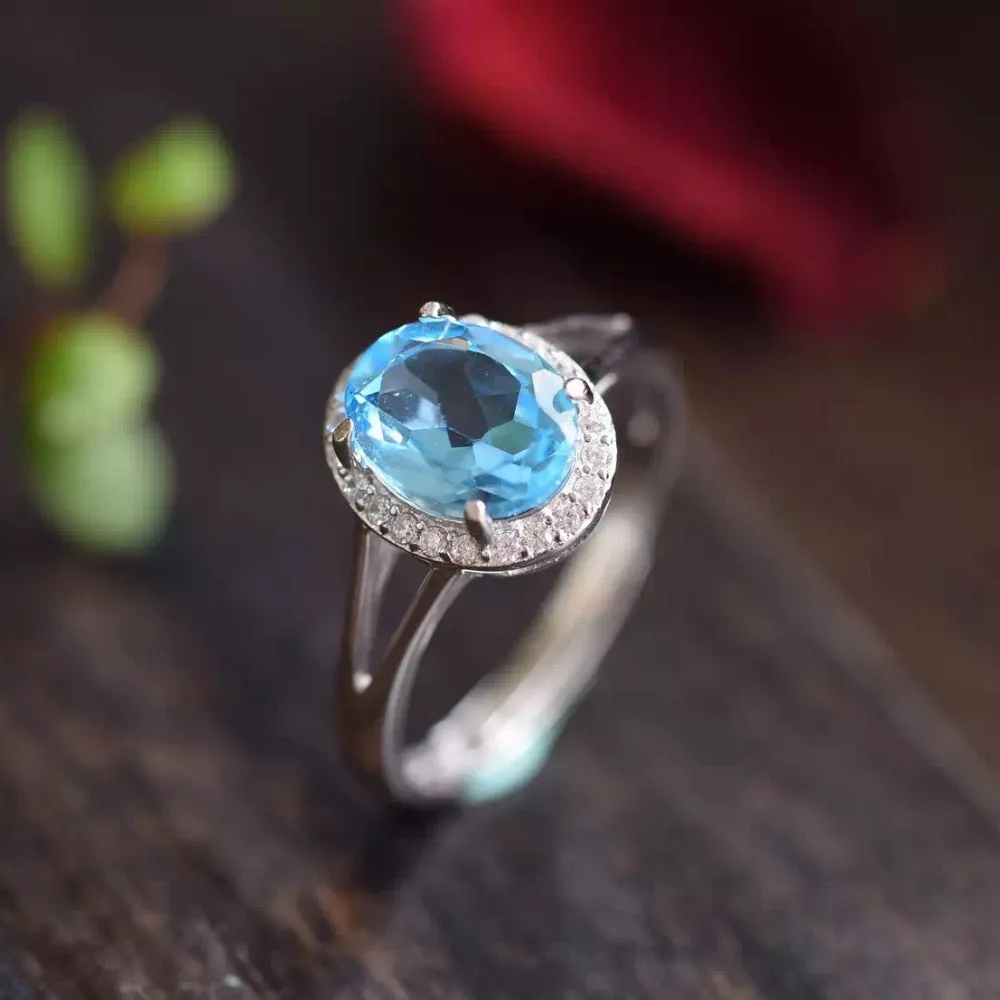 Kjjeaxcmy Fine Jewelry 925 Серебряный инкрустированные Природный Голубой топаз кольцо не является обязательным