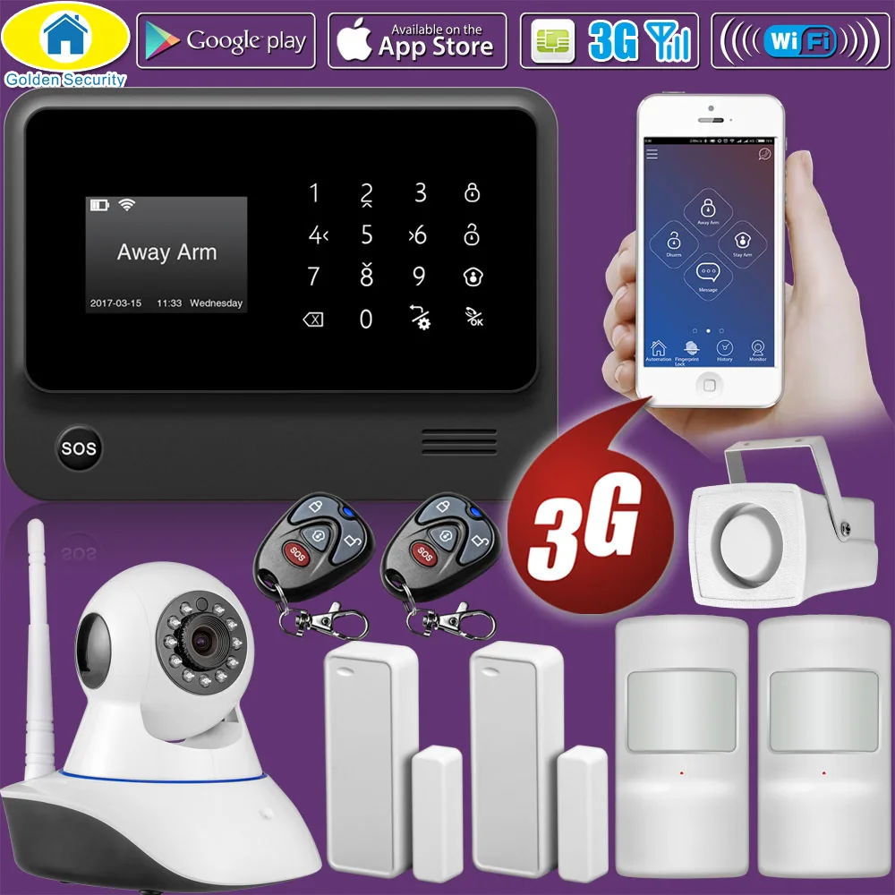 Kit2 Золотой безопасности DIY G90B Plus 3g GSM wifi умный пульт дистанционного управления Топ домашняя охранная пожарная домашняя сигнализация с IP сигнализацией хост - Цвет: Kit2