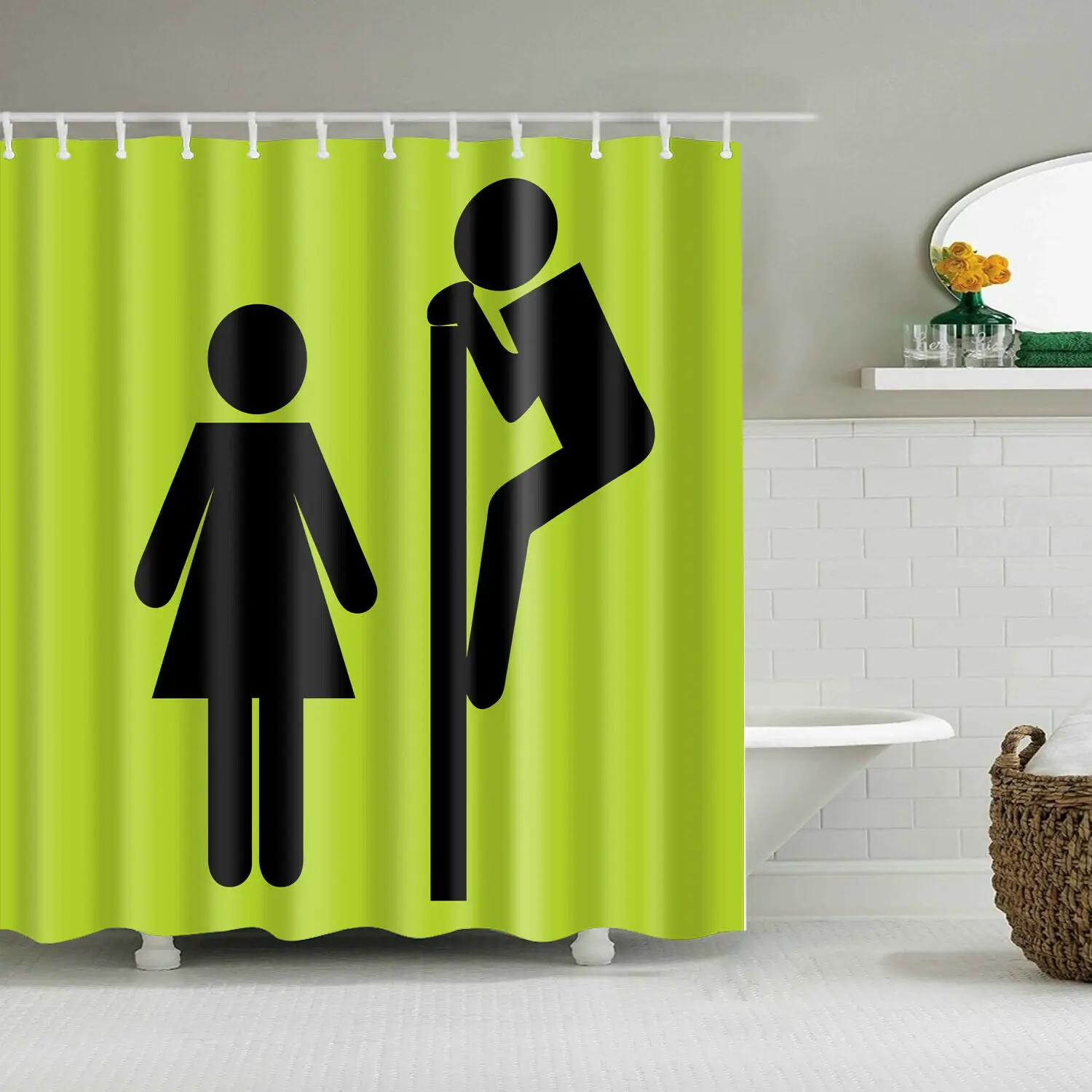 Cartoon Funny Stick Figure Shower Curtain Simple Style Bathroom Decor & 12hooks