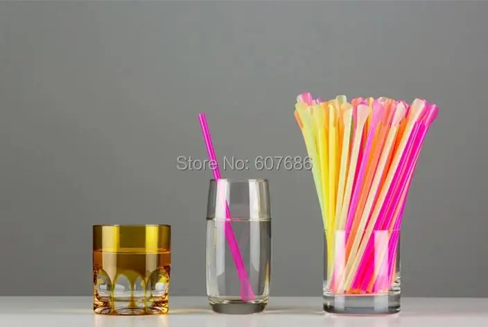 2500 шт. 6*200 мм неоновые ложка соломы для молочный коктейль slushie ассорти Цвета Ложка
