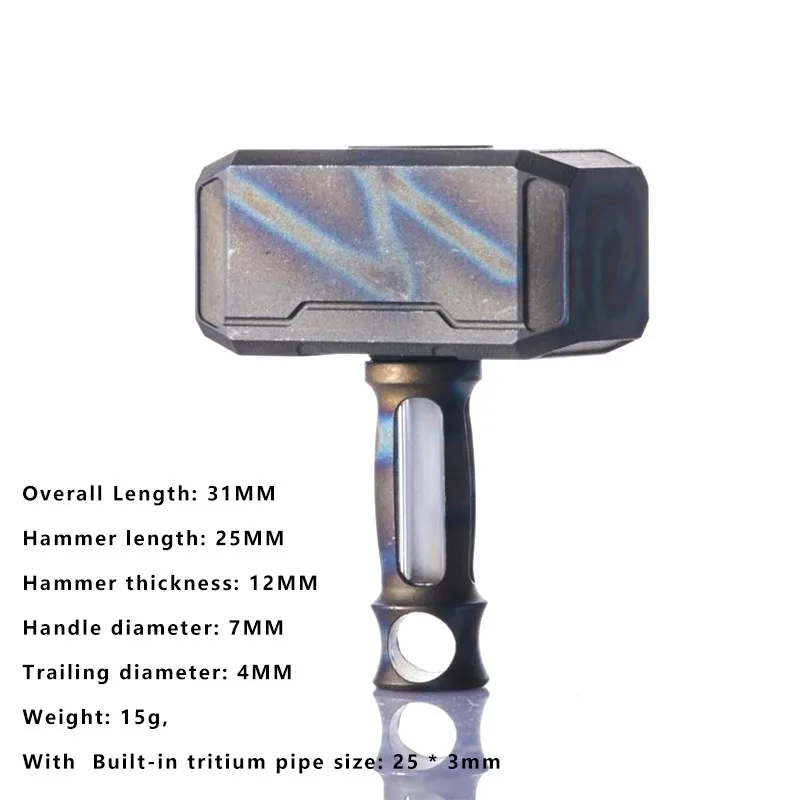 

EDC Titanium Alloy Hammer Man Knife Beads Tritium Gas Light Self-luminous For 15 Years Multi Tools Car Pendant Hanging Hammer