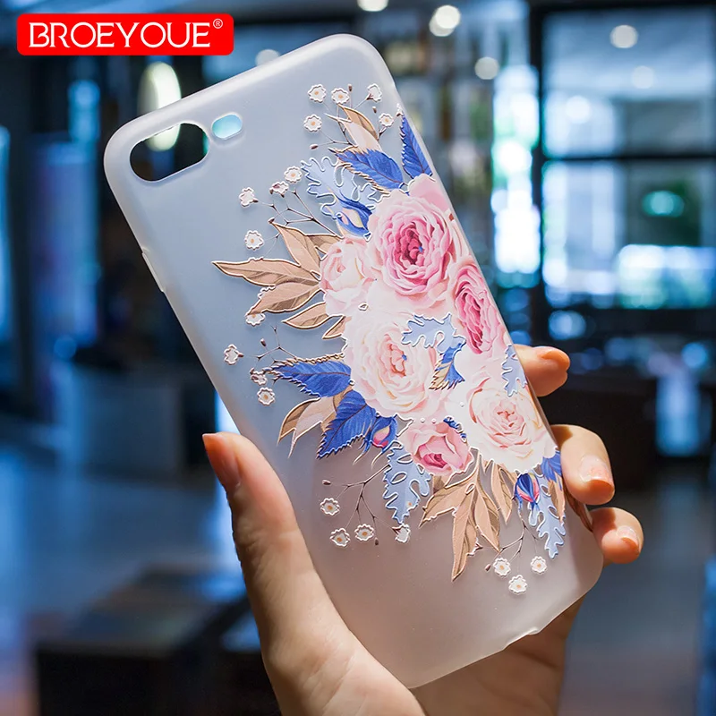 BROEYOUE Case For iPhone 7 8 6 6S Plus 5 5S SE X 3D Relief Soft Silicone TPU Flowers Cases Fundas Cell Phone |