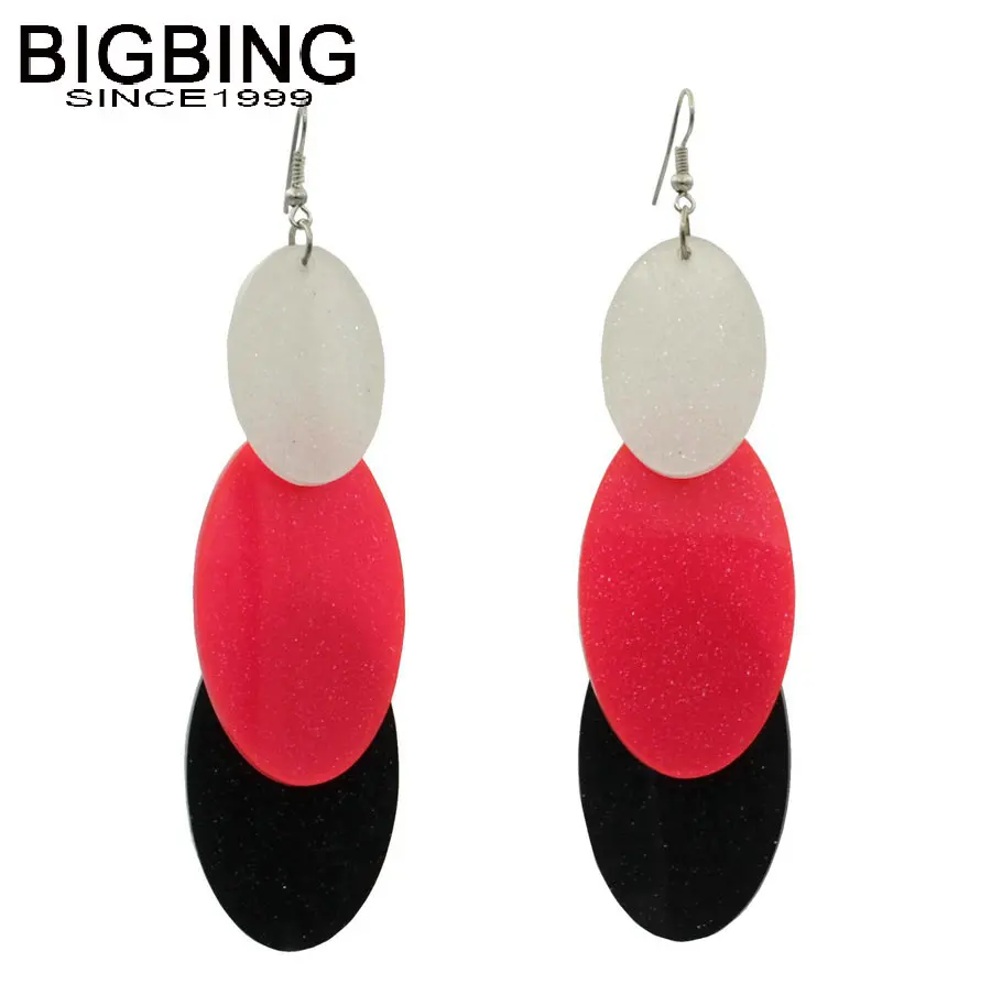 Ювелирные изделия розовый белый черный акрил длинные болтались серьги моды