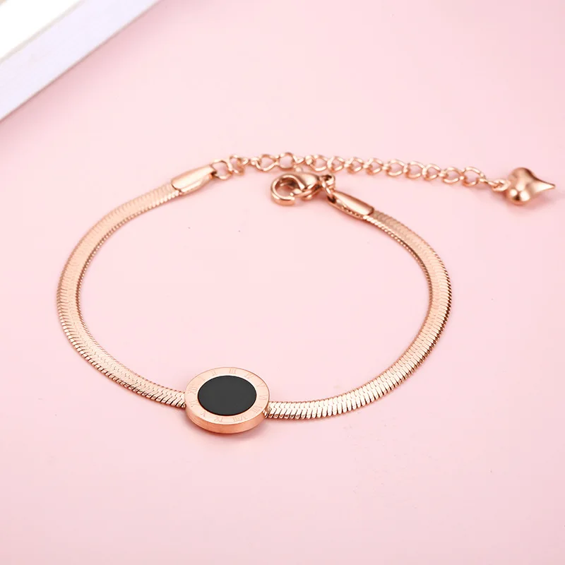 Розовое золото римские браслет с цифрами Для женщин Нержавеющая сталь Круглый