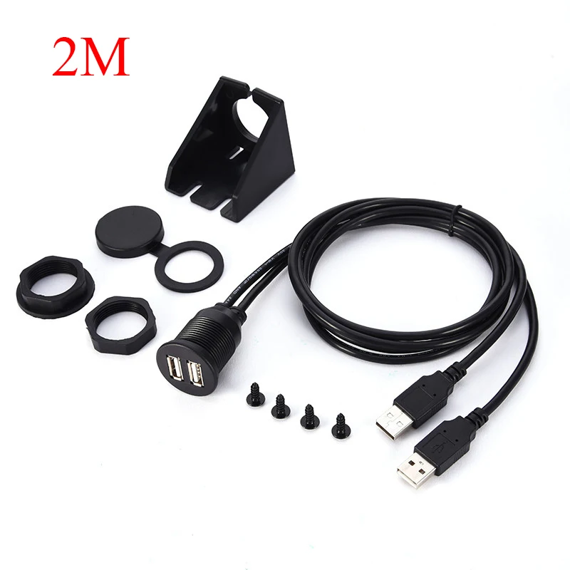 2 порта, двойной USB 2,0 3,0, AUX, заподлицо, автомобильное крепление, Удлинительный кабель для автомобиля, грузовика, лодки, мотоцикла, приборной панели, 1 м, 2 м