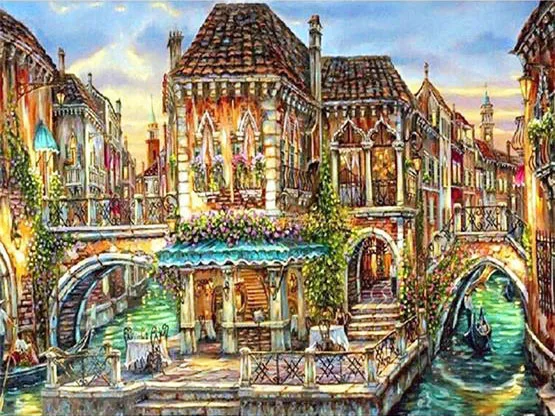 30X40CM(12&quotX 16&quot) Water City Building Full Drill Put Handmade Embroidery Diy Diamond Painting Cross Stitch Kit Mosaic Home Decor | Дом и
