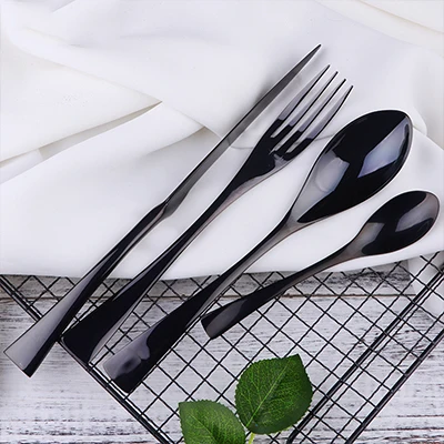 black16pcs 16 шт Золотой набор ножей, столовые приборы из нержавеющей стали, столовые приборы для отеля, столовые приборы, ножи для стейка, вилки, ложки, западные столовые приборы - Цвет: black16pcs