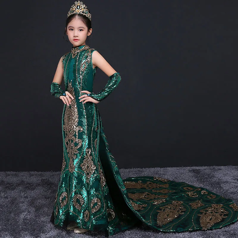 Роскошные платья русалки с цветочным узором для девочек на свадьбу расшитые