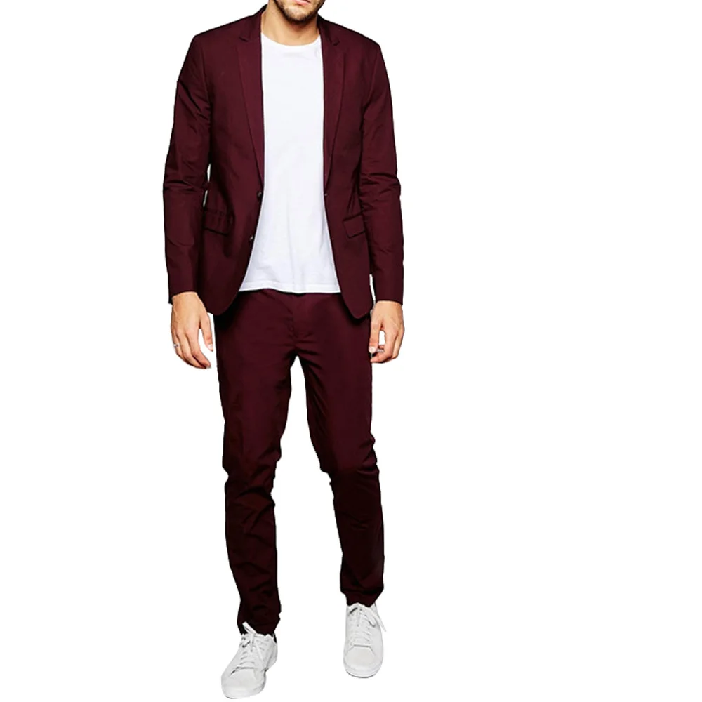 

Men's 2 Piece 2 Button Casual Business Claret Red Suits For Any Party Custom Made Gentle Men Suits