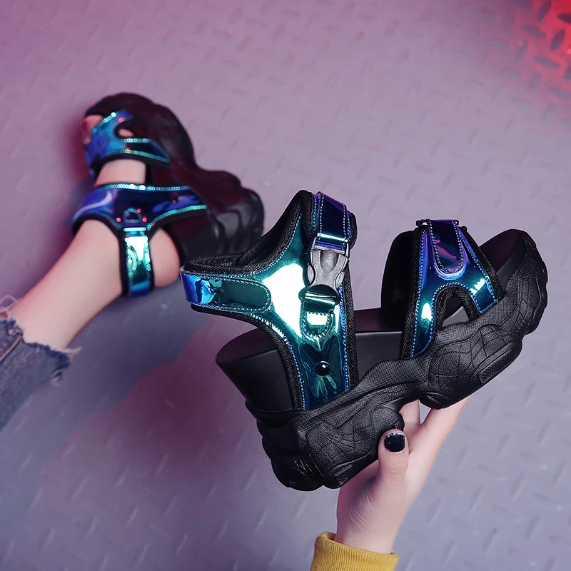 Летние модные женские сандалии на танкетке 11 5 см кожаные высоком каблуке для