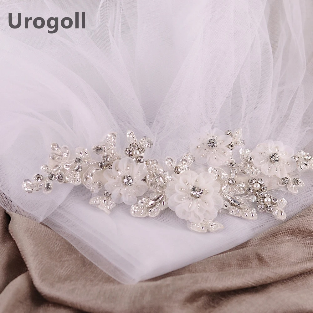 Фата свадебная короткая женская модная с цветами кристаллами для невесты