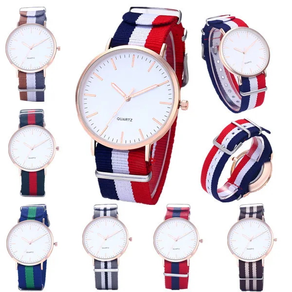 Горячая Флаг Нейлоновый Ремешок Женщин Простой стиль золотой дело кварцевые