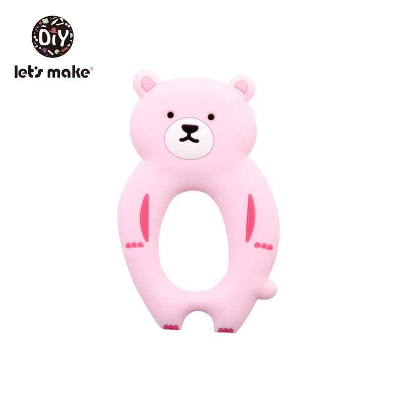 Pink Bear Силиконовые Прорезыватели для зубов в виде мультяшных животных, динозавров, прорезыватели для зубов, детские игрушки, не содержащие БИСФЕНОЛ, крошечные стержни, Обучающие Детские зубы, 1 шт., Детские Прорезыватели, Let's Make - Цвет: Pink Bear