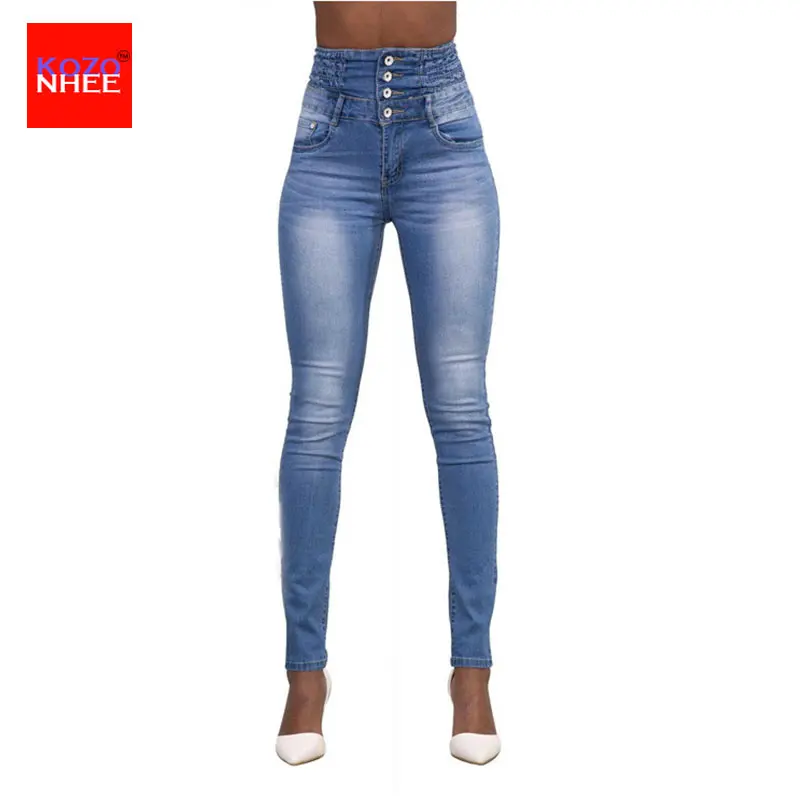 Джинсы Карандаш Стретч с женские высокой талией обтягивающая эластичная