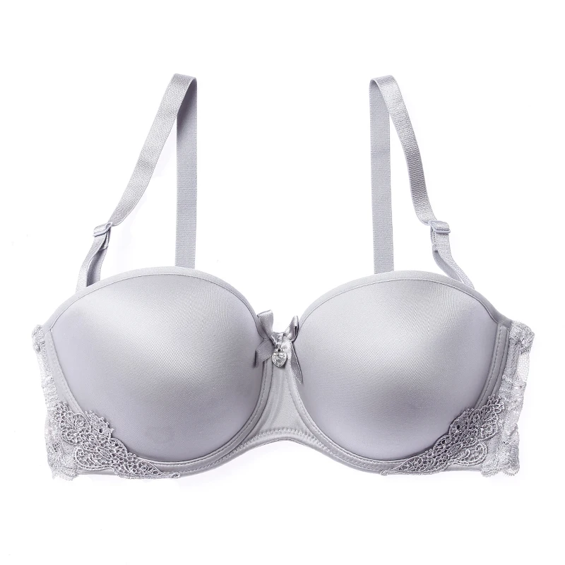 GRAY Bra Lilymoda, сексуальный летний женский бесшовный бюстгальтер, гладкий бюстгальтер-футболка, кружевной бюстгальтер с вышивкой, комплект нижнего белья, пуш-ап, половина чашки - Цвет: GRAY Bra