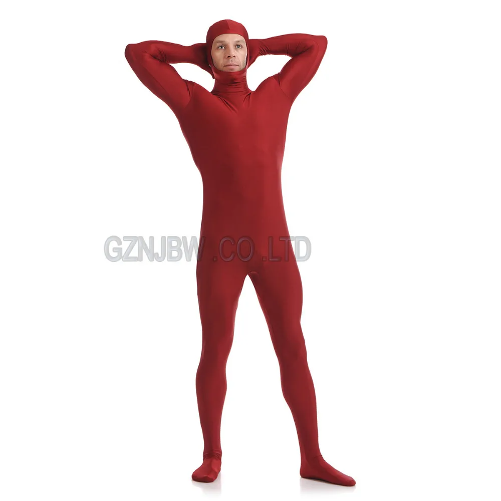 Взрослые мужские костюмы для косплея Zentai из спандекса без лица с глубоко-Красной