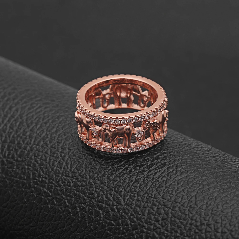 Кольцо с 3d изображением слона на удачу ювелирные изделия цвет розового золота