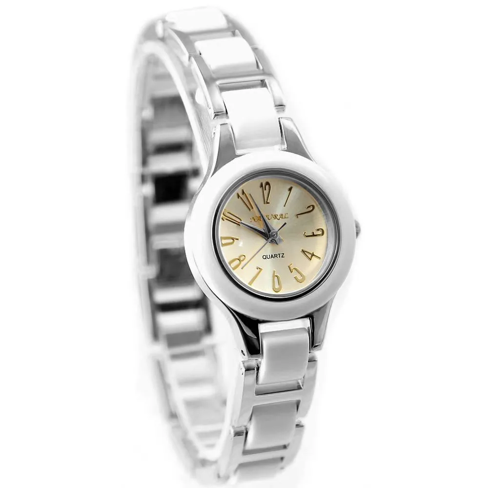 

Luxury Brand Ladies Analog Quartz Round Watch Japan PC21J Movement Shiny Silver Metal Band Silver Dial
