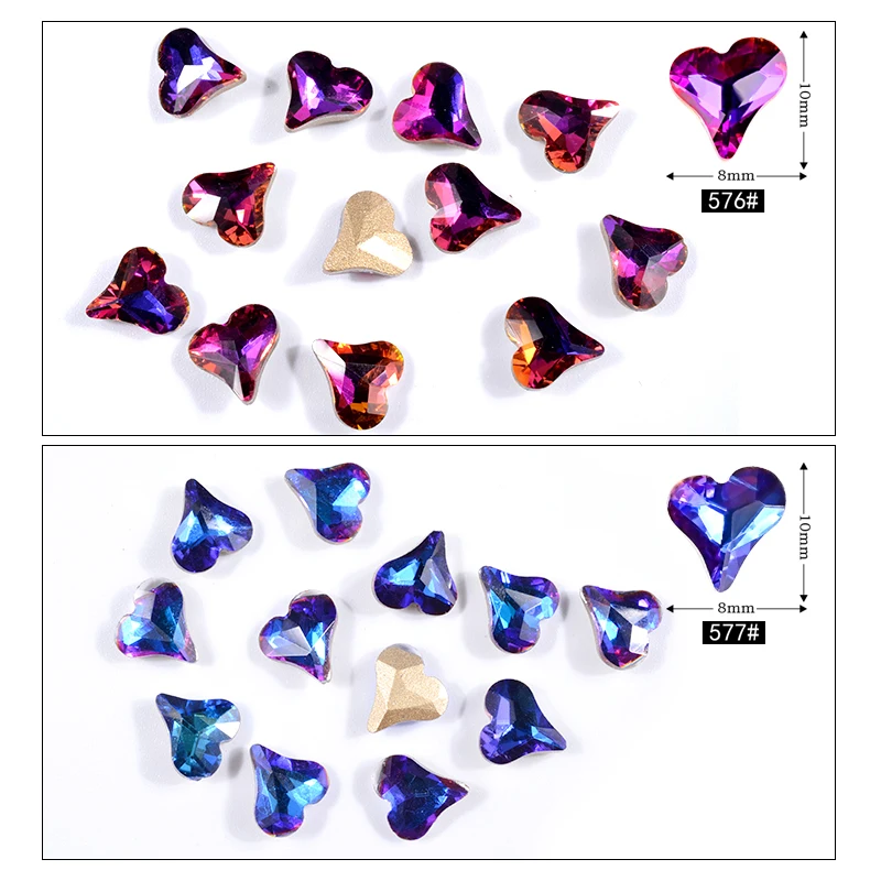 10 шт. хрустальные стразы изогнутый гвоздь в форме сердца художественный стикер