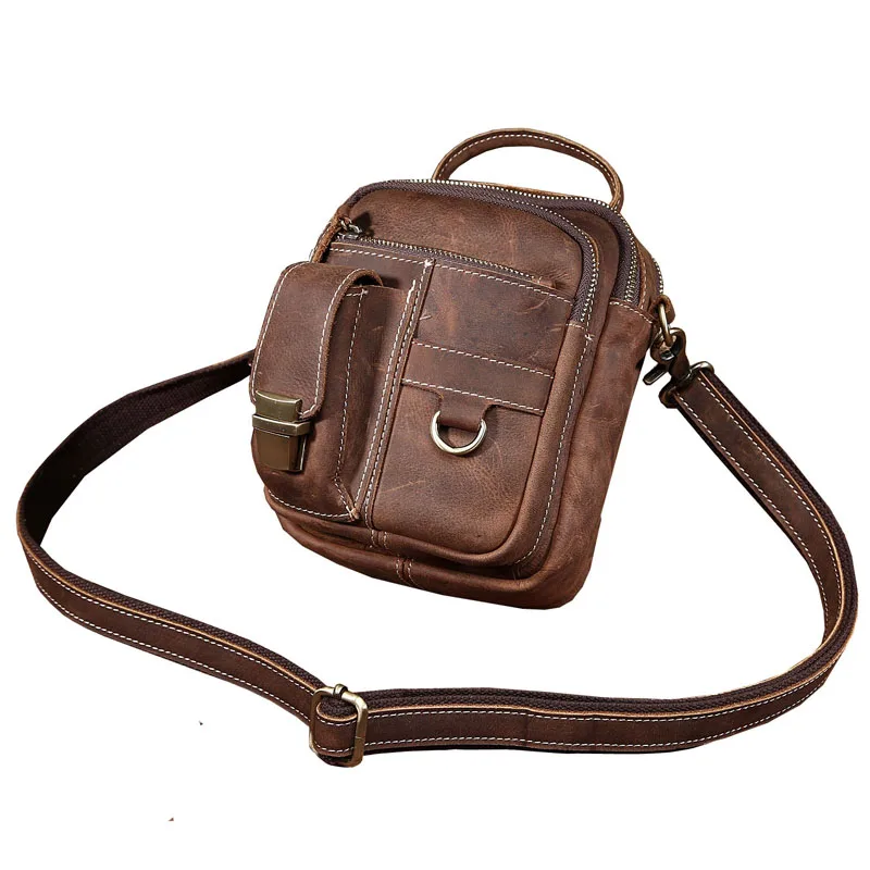 Брендовая мужская поясная сумка из натуральной воловьей кожи Crazy Horse винтажная