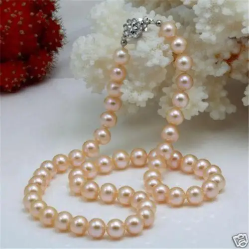 

Selling Jewelry>>Beautiful! 7-8mm Pink Real Natural Pearl Necklace 18