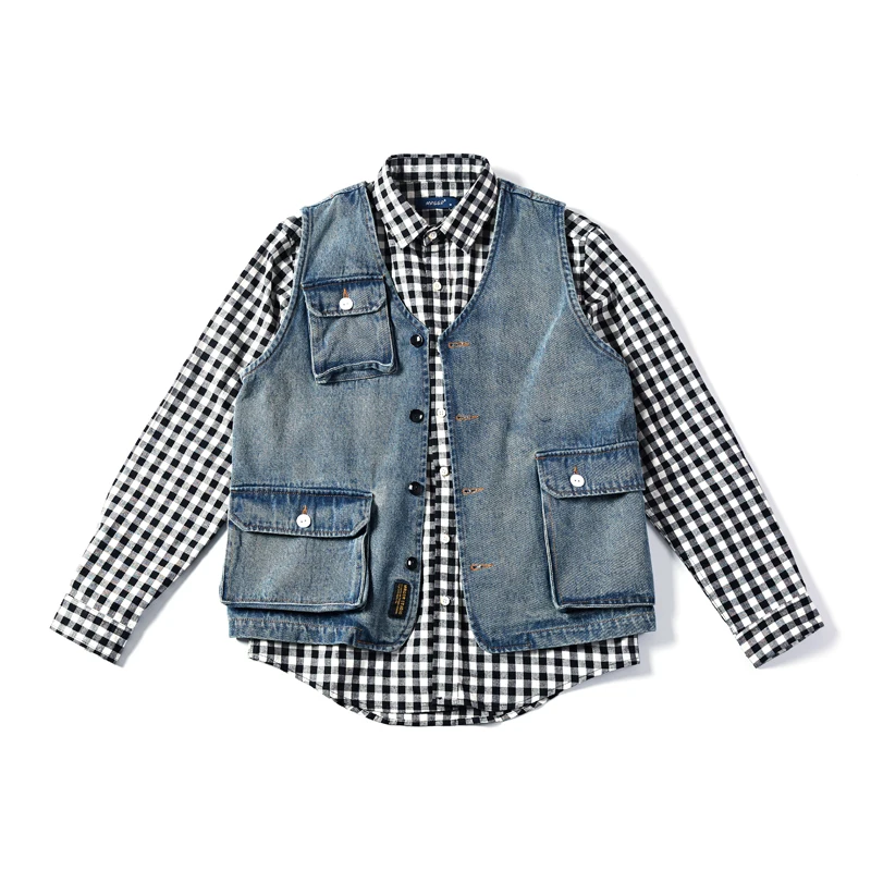 

Summer New Large Size Men's Cowboy Vest Japanese Retro Style Casual Loose Denim Vest Multi-pocket Multi-purpose Vest Male