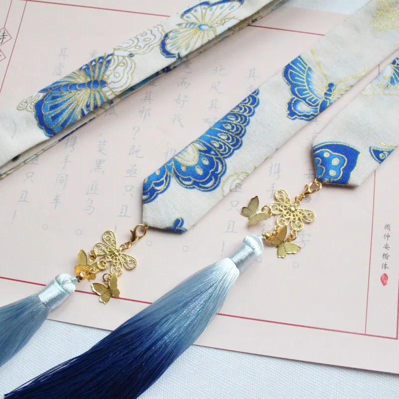 Blue butterfly Мужские и wo мужские салфетки Hanfu повязка для волос с кисточками позолоченный кран кои Съемная кисточка головные уборы аксессуары для волос лента для волос - Цвет: Blue butterfly