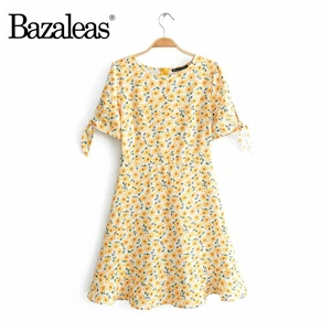 JJ18 yellow Bazaleas праздничное женское платье с желтым подсолнухом, женское платье с круглым вырезом, модное летнее платье, винтажное платье с оборками, Прямая поставка - Цвет: JJ18 yellow