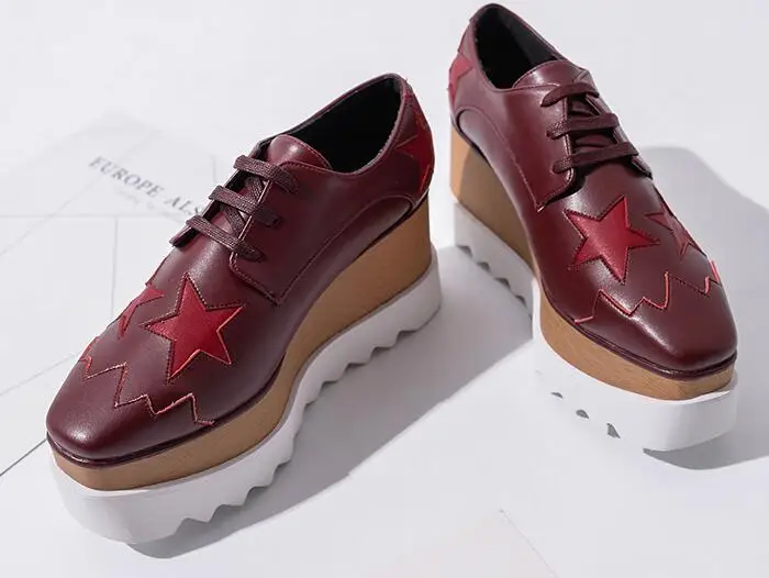 red wine red star ; женская обувь на платформе; 31 цвет; обувь из натуральной кожи на танкетке с квадратным носком; горячая распродажа; обувь, увеличивающая рост; цвет бежевый; Размеры 35-41 - Цвет: red wine red star