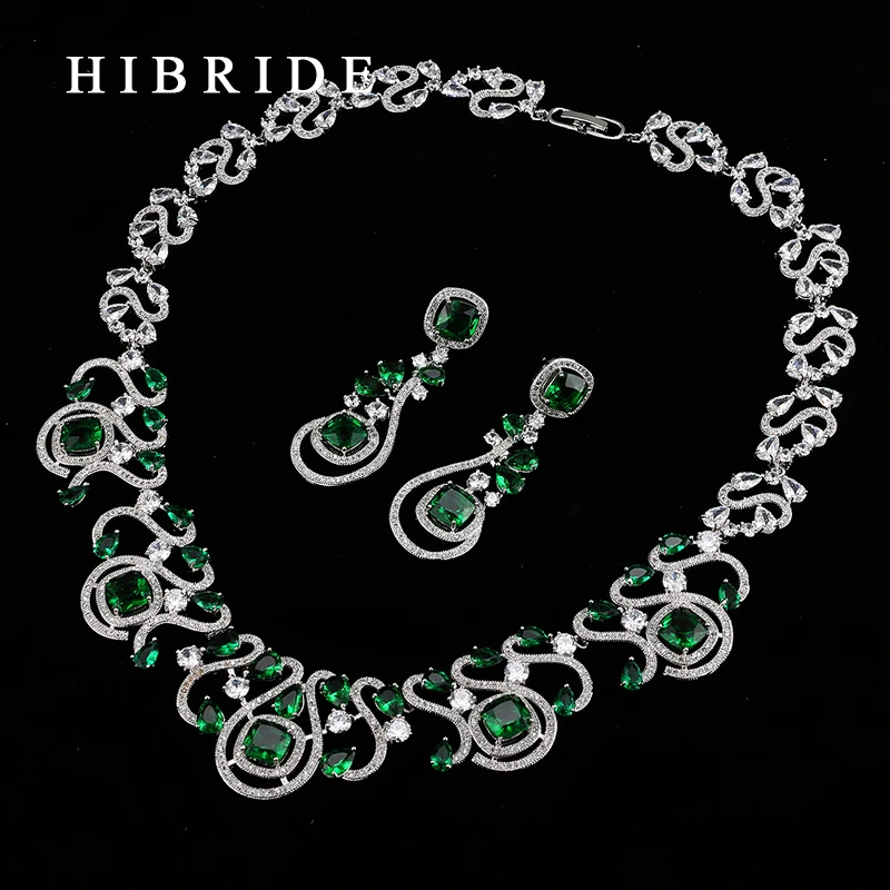 

HIBRIDE Luxury New Design Multicolor Cubic Zirconia White Gold Color Women Wedding Jewelry Sets N-62