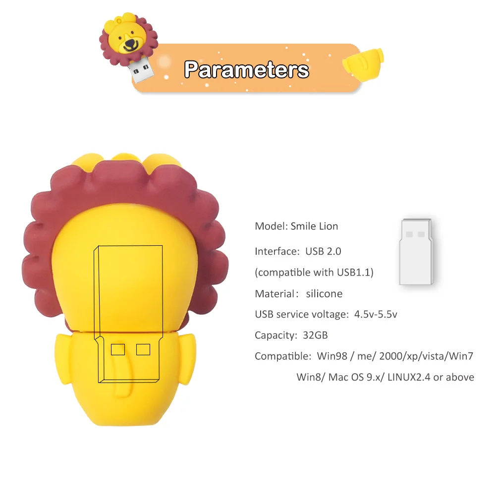 So Cute Lion USB Flash Drive Elephant Character 64gb 32gb 16gb 8gb 4gb U Disk Student Memory Stick Pendrive | Компьютеры и офис