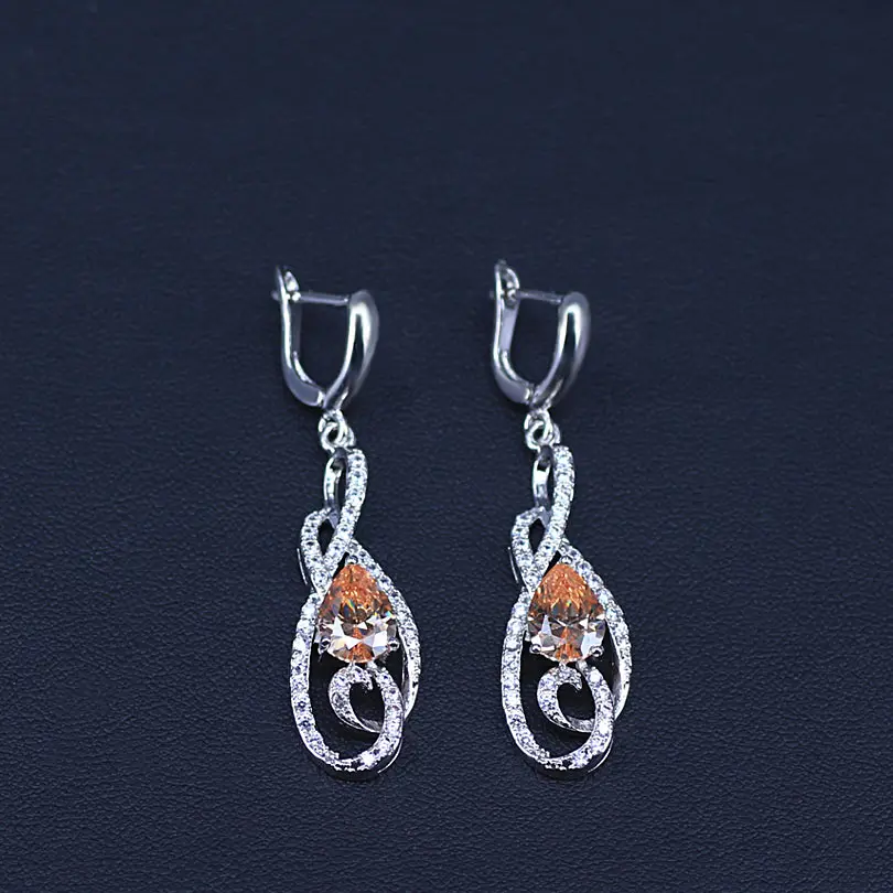 Цвета шампанского циркон серебряный цвет Свадебные Ювелирные наборы женские