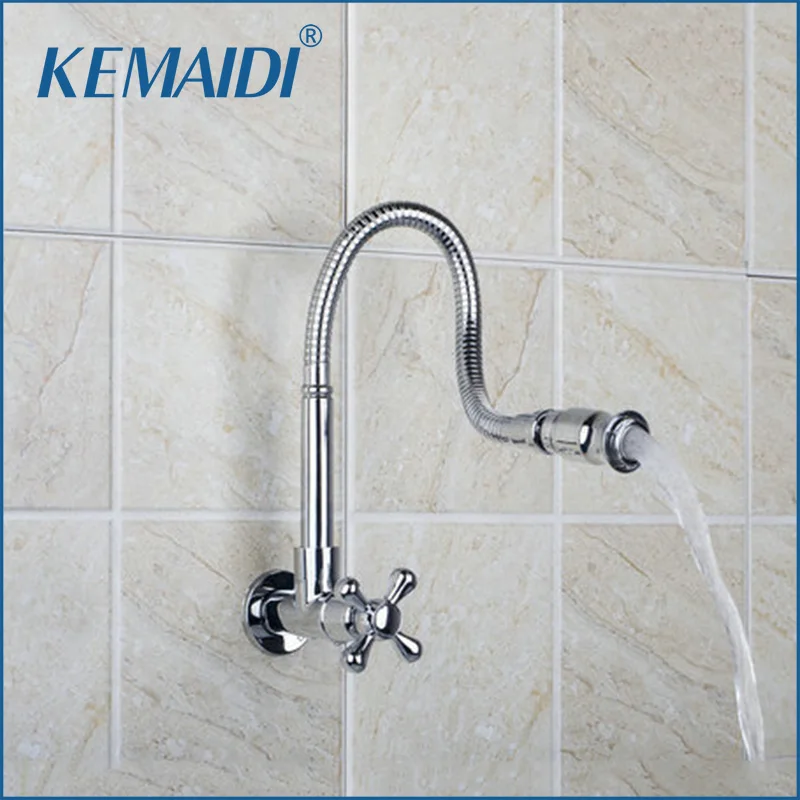 KEMAIDI Kitchen Wall Mount New Brand Hot Sale Shipping All Around Rotate Swivel Chrome Single Cold Faucet Tap RQ8551-3A