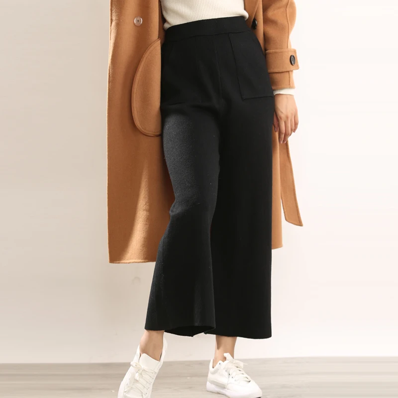 ZEHANGSEA-casual, широкие штаны, 18, зимние новые, с высокой талией, вязаные, свободные, шерстяные, модные штаны, большие размеры, одноцветные, женские модели