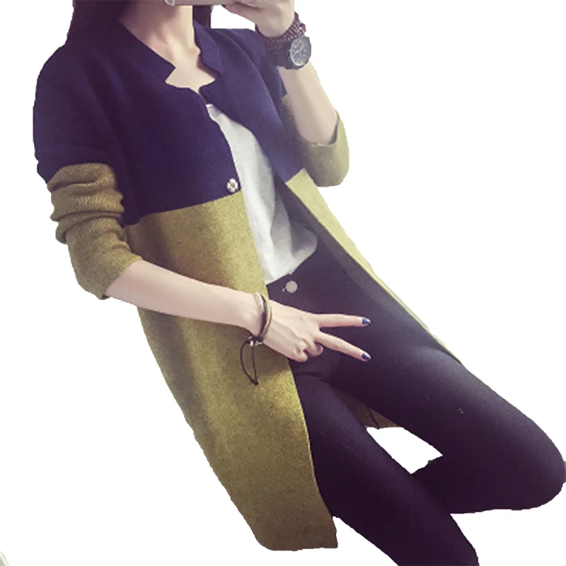 2018 Autumn Winter Women's Patchwork Loose Knitted Sweater Cardigan Female Long Sleeve O-neck Warm Jacket Knitting F579 |
