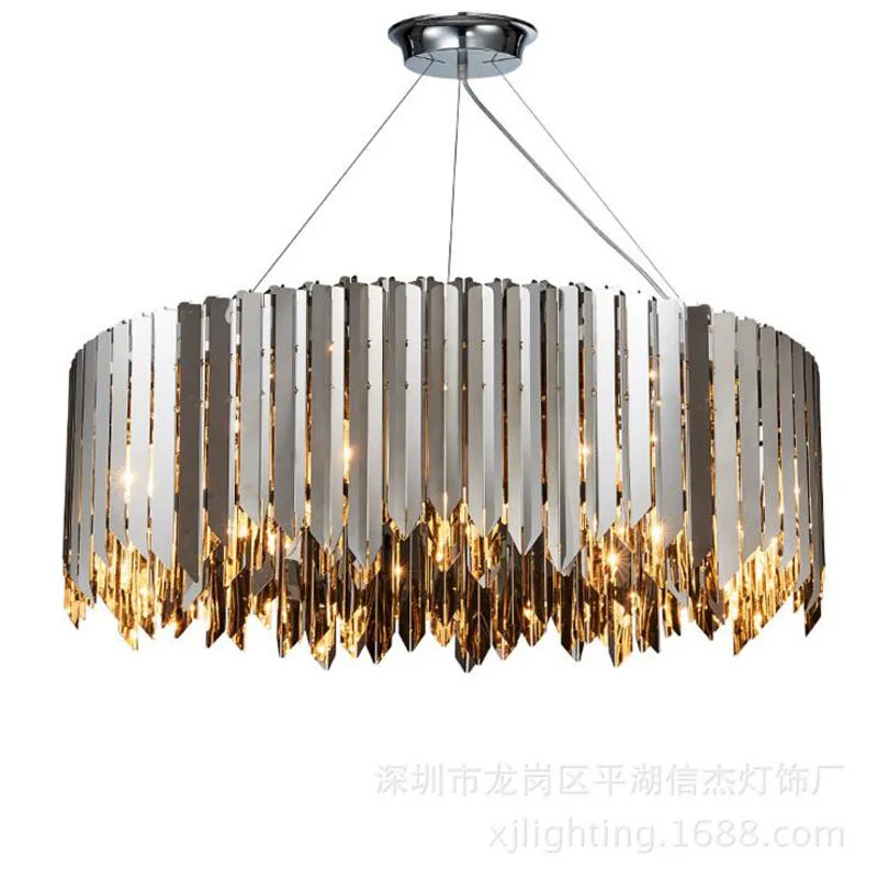 

Postmodern light luxury fashion personality creative stainless steel restaurant round model room art chandelier led lighting