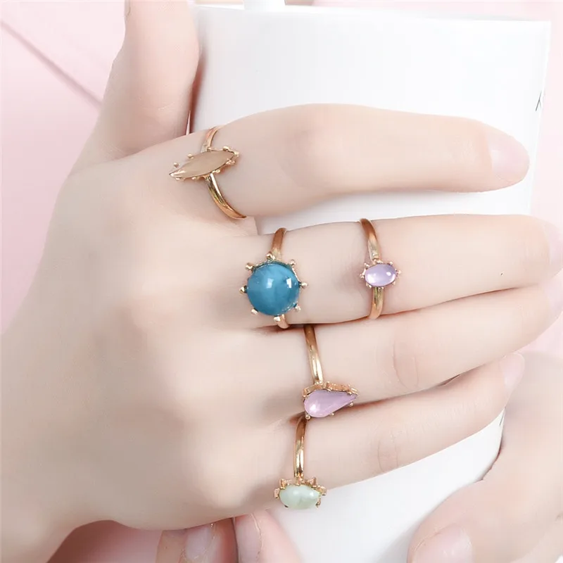 Pinksee 5 шт./компл. карамельный цвет натуральный камень регулируемые Кристальные