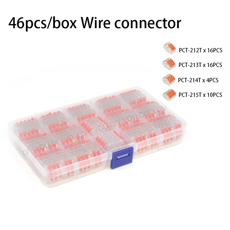 PCT-21TM(46PCS) Смешанные коробки DIY вы провода компактный Универсальный разъем Клеммный блок Домашнее освещение разъем для внутреннего Гибридный быстрый разъем - Цвет: PCT-21TM(46PCS)