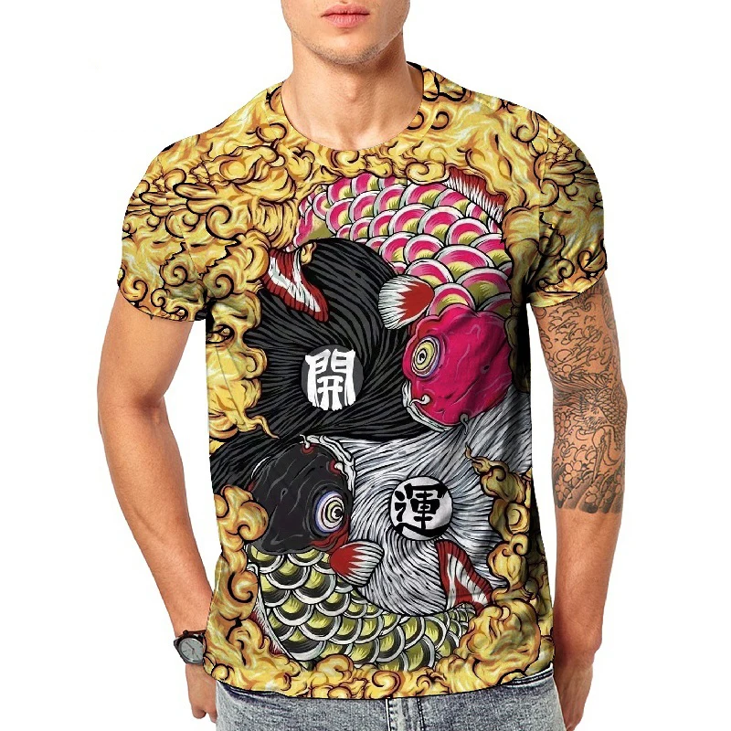 Женская свободная футболка в китайском стиле koi fish Повседневная унисекс с 3D