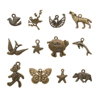50pcs 1630x1630x34mm antique bronze tibetan style alloy mixed shape animal pendants charms diy jewelry decor with 12mm hole