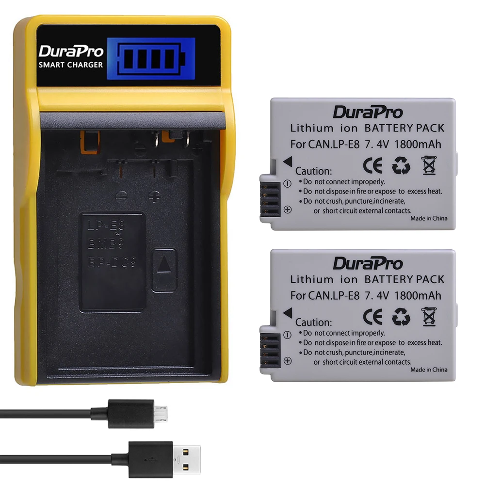 Аккумуляторная батарея DuraPro 2x LP E8 LPE8 + зарядное устройство USB с ЖК дисплеем для