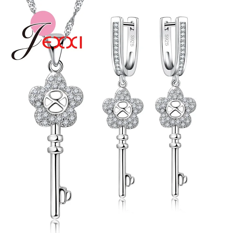 Цепочка с подвеской и серьги Стразы в виде цветка | Украшения аксессуары