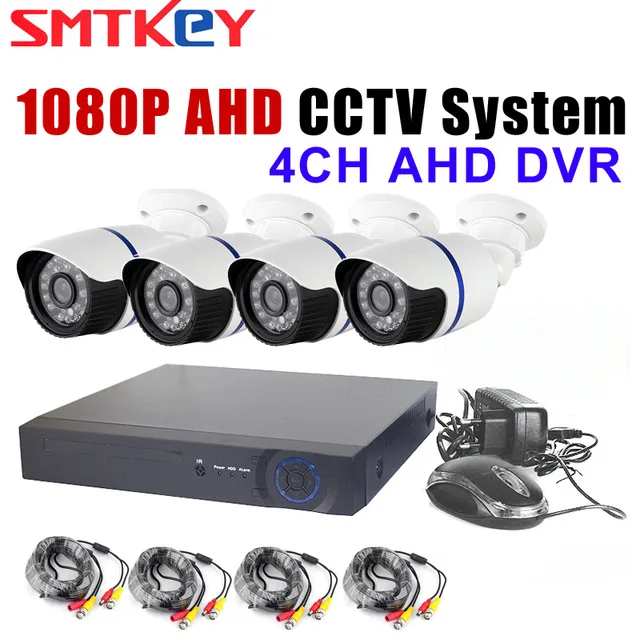 SMTKEY 4CH DVR Система 1080 P AHD Камера + видео кабель питания камеры cctv системы |