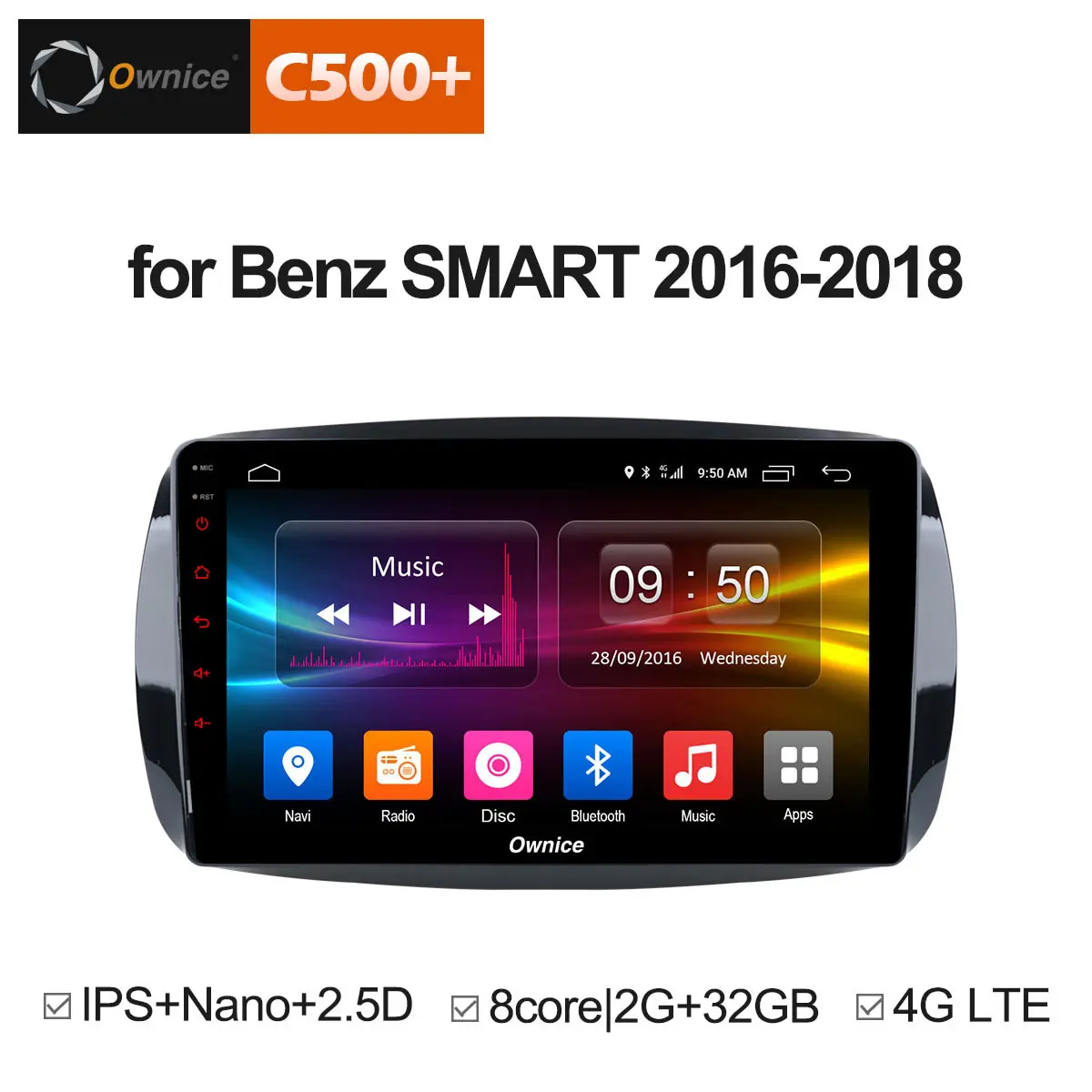 Ownice C500 + G10 Android 8 1 автомобиль мультмедиа dvd плеер gps Авторадио для Mercedes Benz Smart 2016 2017