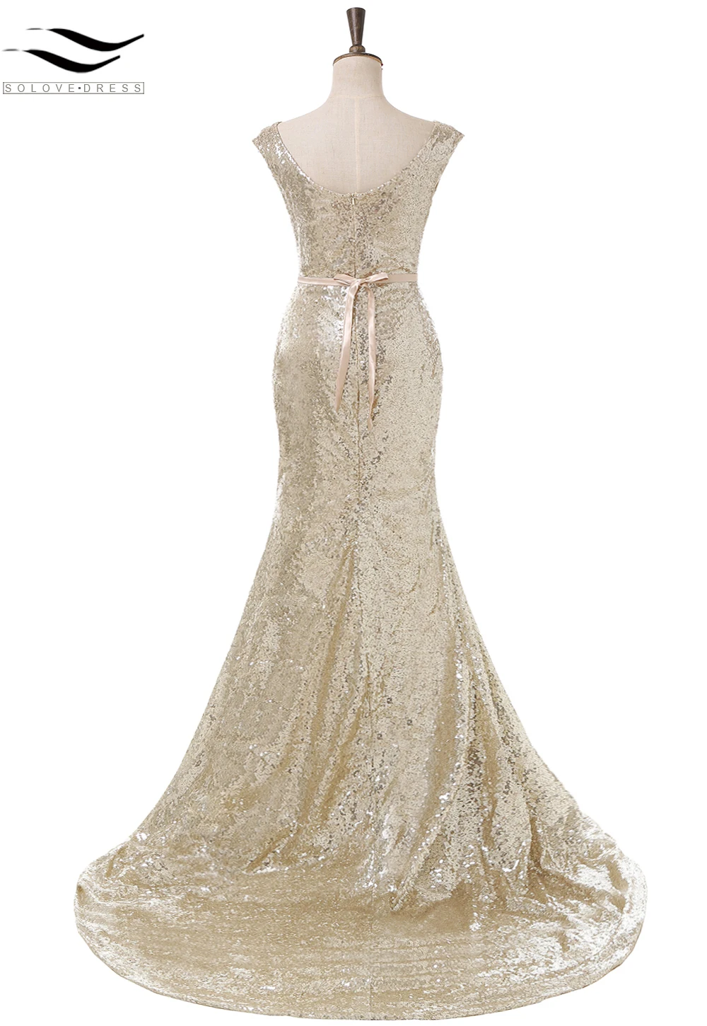 Solovedress эластичная ткань с золотыми блестками Русалка Длинные вечерние платья 2019
